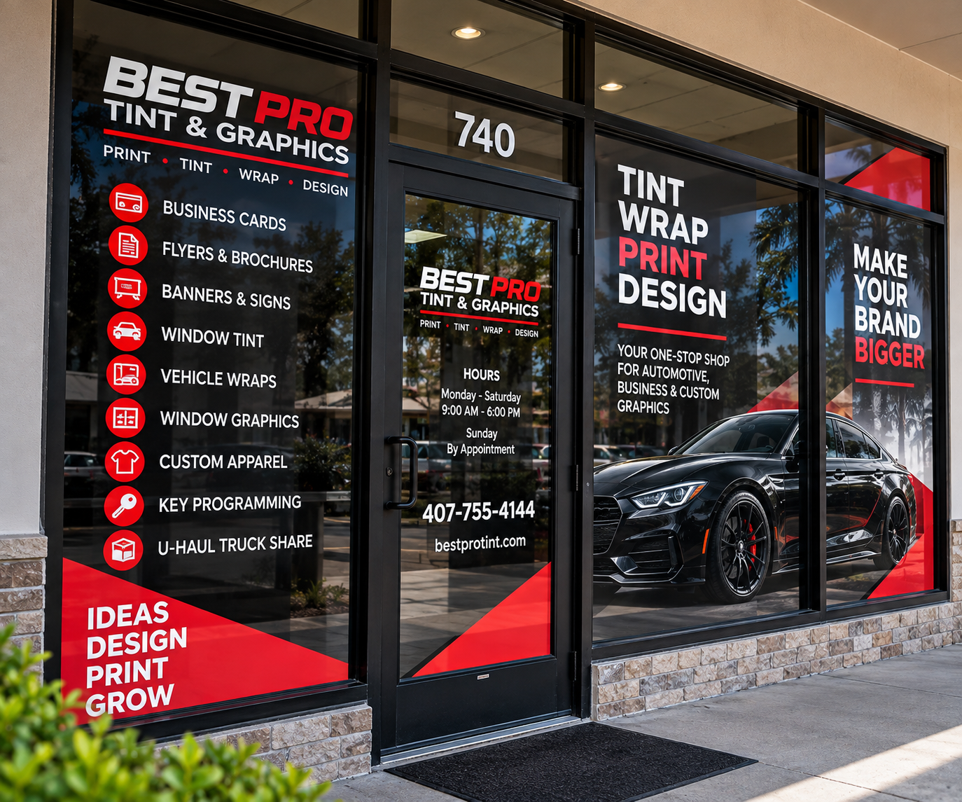 Best Pro Tint & Graphics storefront window and glass-door promotional graphics